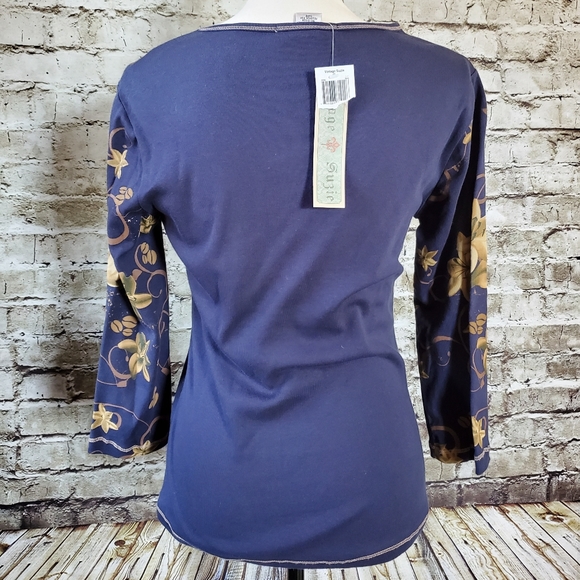 Vintage Suzie dark blue and gold embellished top with Flowers - Picture 4 of 7